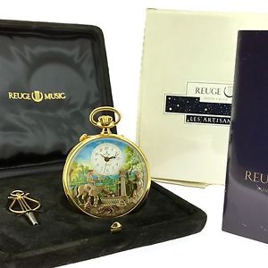 Rare REUGE Music Automaton Musical Alarm Pocket Watch, Key, Box & Papers, MINT