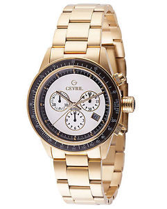 Gevril Men's A2115 Tribeca Chronograph Luminous White Dial Gold IP Date Watch