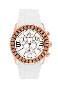 Yonger & Bresson Women's CCD 1520/02 Gold IP White Rubber Chronograph Date Watch