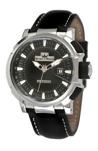 Yonger and Bresson Men's YBH 8332-01 Automatic Luminous Black Leather Date Watch