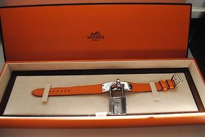 Hermes orange single strap Kelly watch palladium hardware