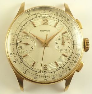 Vintage 18k Gold Revue Mechanical Chronograph - Excellent Solid Case !
