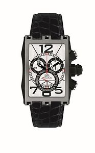 Gio Monaco Men 626-A Mac V Chronograph Silver Dial Black Leather Watch BOGO FREE
