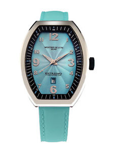 Montres De Luxe Women's EXL A 8301 Estremo Lady Light Blue Leather Date Watch