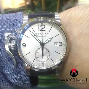 Unworn Graham Chronofighter AN-2CXAS Black Leather Strap White Dial Mens Watch