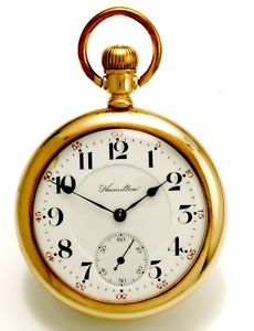 21 Jewel 16 Size 14K Yellow Gold Hamilton Grade 990 Railroad Pocket Watch CA1910
