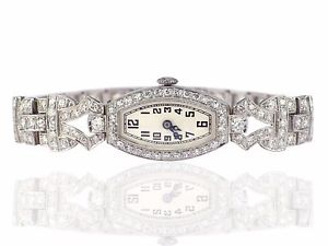Art Deco Weißjuwel 950 Platin 4,78 ct Diamant Damen Armbanduhr
