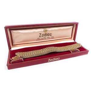 14k Gold Zodiac Swiss Watch Wristwatch Ladies Bracelet 7.5" long 61 grams