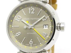 Polished LOUIS VUITTON Tambour GMT Steel Automatic Mens Watch Q1132 (BF109219)