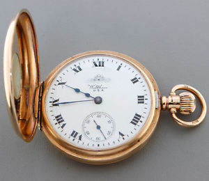 Antique 1920 9ct Solid Rose Gold Waltham Half Hunter 7 jewel Pocket Watch (AP33)