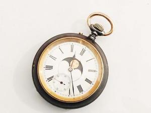 Rare gun metal Calendar and moon phase pocket watch  late 1800s. Swiss   No 167