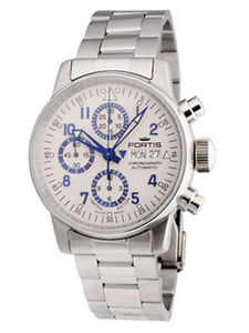 Fortis Men's 597.20.92 M Flieger Chronograph Automatic Day Date Grey Steel Watch