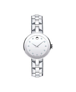 Movado Sapphire Stainless Steel w Diamond Dial Women`s Watch 0606814
