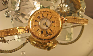 VICTORIAN WATCH VINTAGE HALF HUNTER 18 CT GOLD  WITH VINTAGE JEWELED WORKING