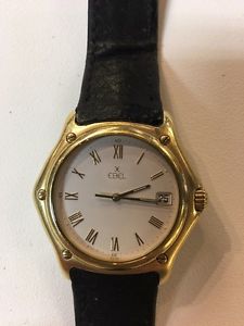 EBEL 1911 18K YG Mens Watch Leather Band Solid Gold Case