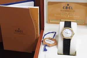 EBEL CLASSIC WAVE 18K YELLOW GOLD LADIES MOP DIAMOND DIAL BOX & PAPERS LIKE NEW