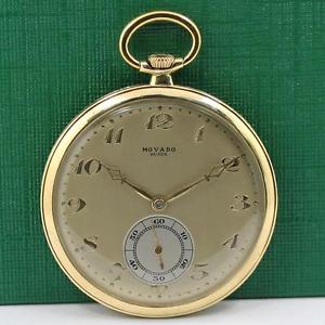 MOVADO 18K SOLID YELLOW GOLD GUILLOCHE MANUAL WIND POCKET WATCH