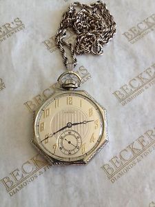 Antique Waltham 14k wg pocket watch ser # 26432380 sterling chain Illinois case