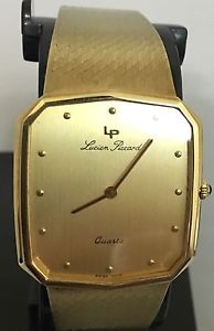 authentic Excellent Mens Lucien Piccard 14K solid yellow gold quartz watch.box