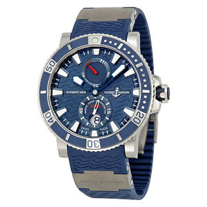 Ulysse Nardin Maxi Marine Diver Titanium Blue Rubber Mens Watch 263-90-3-93