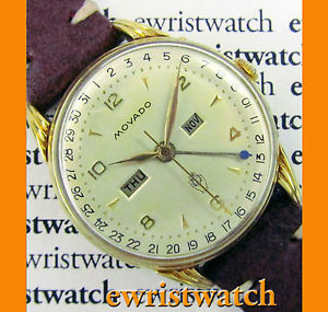 Vintage Movado Triple Calendar Solid 18K Gold Claw Lugs Case -Rare Original Dial