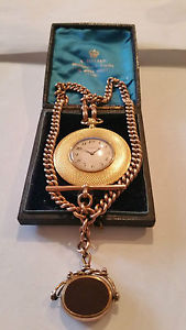 9ct  Rose Gold Double Albert Watch Chain & Fob 18 ct Gold Pocket Watch 98.2gr