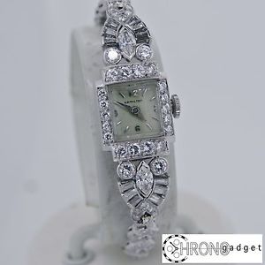 Hamilton 1930's Art Deco Platinum 2.5CTW Ladies Diamond Bracelet Watch 