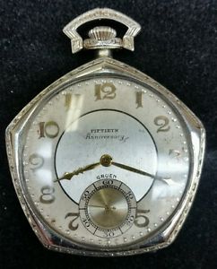 Gruen Fiftieth Anniversary Edition 18k Case & Solid Gold Movement Pocket Watch