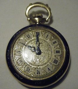 GENEVE ESTATE ORNATE 1" POCKET SWISS WATCH 18K GOLD ROSES BLUE ENAMEL MECHANICAL
