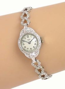 Vintage Solid Platinum .60ct Diamond Pery Ladies Watch