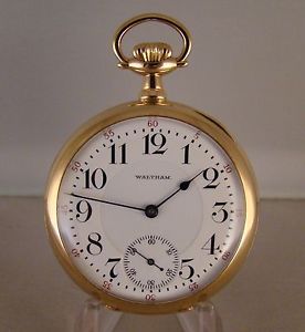 ANTIQUE WALTHAM VANGUARD 19j 14k SOLID GOLD OPEN FACE 16s RAILROAD POCKET WATCH