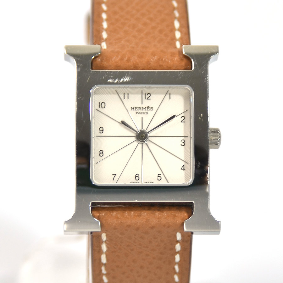 [10%OFF] Auth HERMES H Watch Quartz Watch White x Brown HH1 210 260 30389