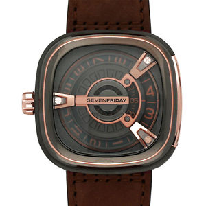 SEVEN FRIDAY MEN'S M-SERIES 48MM BROWN LEATHER BAND AUTOMATIC WATCH M2-02