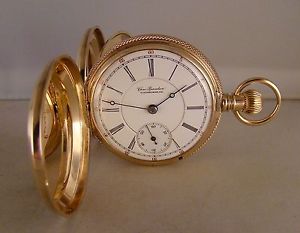 ILLINOIS RAILROAD EMPLOYEE'S SPECIAL 10k SOLID GOLD HUNTER CASE 18s POCKET WATCH