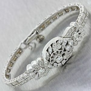 1920s Antique Art Deco 14k White Gold 3.84ctw Diamond Conversion Watch Bracelet image 1