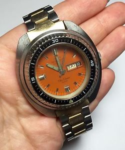Vintage Rare Technos Sky Diver 1000M Watch Orange Dial Collector