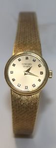 Vintage Ladies Concord Quartz Solid 14k Gold Diamond Watch