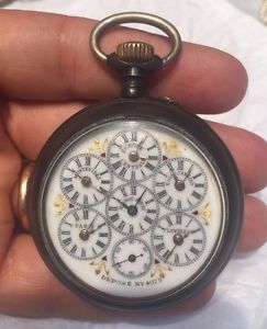 COLLECTABLE RARE NORMAL WATCH Co WORLD TIME 6 ZONES POCKET WATCH