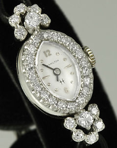 14k SOLID WHITE GOLD Hamilton ladies watch, 32 genuine natural DIAMONDS 1.3CT