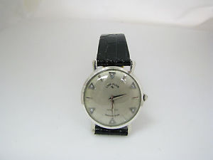 Vintage 1950's 14k White Gold Lord Elgin Watch with Leather Band with Diamonds