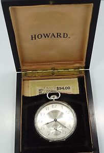 WOW ESTATE 14K White Gold Howard 17J Open Face Pocket Watch W Original BOX B3989