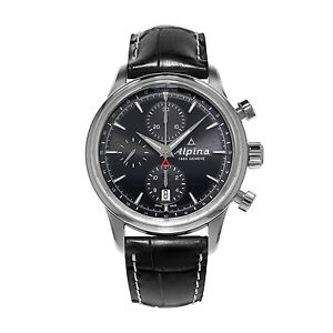 ALPINA Chronograph Automatic Black Dial Black Leather Men's Watch AL750B4E6
