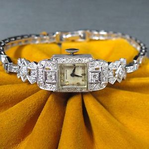 .74cttw DIAMONDS Platinum Head HAMILTON 14k White Gold Bracelet Ladies Watch