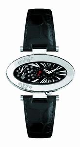 Gio Monaco Women's 440-A Cupido Oval Black Dial Alligator Leather Diamond Watch