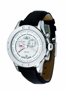 Gio Monaco Men's 773-F Estasi White Dial Black Leather Alarm Watch