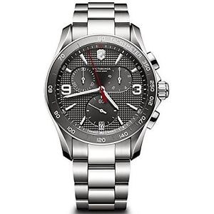 Victorinox Chrono Classic XLS Black Dial Black Leather Strap Mens Watch 241651