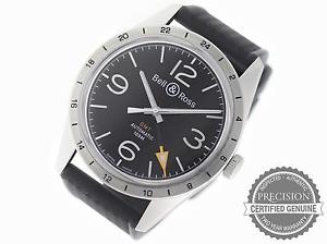 BELL & ROSS VINTAGE BR 123 GMT 24HR AUTOMATIC BLACK DIAL RUBBER STRAP BR123
