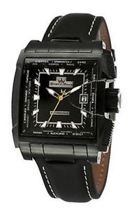 Yonger and Bresson Men's YBH 8331-13 Automatic Square Black Leather Date Watch