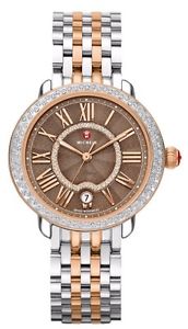 NEW MICHELE SEREIN-16 ROSE TWO-TONE DIAMOND COCOA DIAL LADIES WATCH MWW21B000061