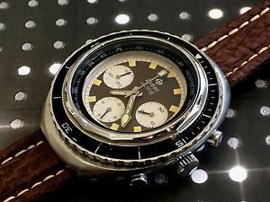 Vintage Zodiac Seawolf Watch Diver Chronograph Valjoux 72 Panda Dial 50mm X 43mm